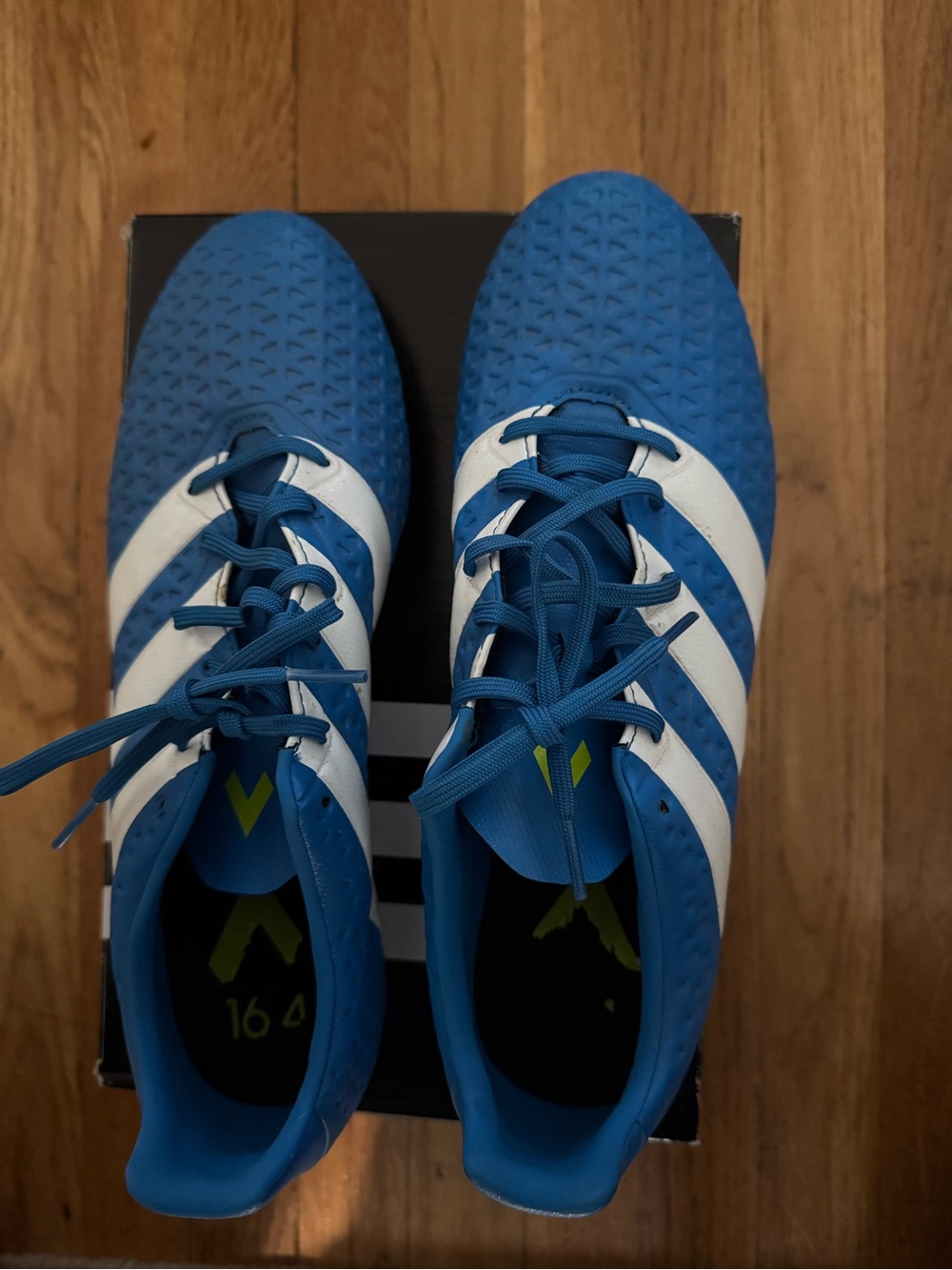 Adidas ACE 16.4 Blue Men's Soccer Cleats with White Stripes- Size 12